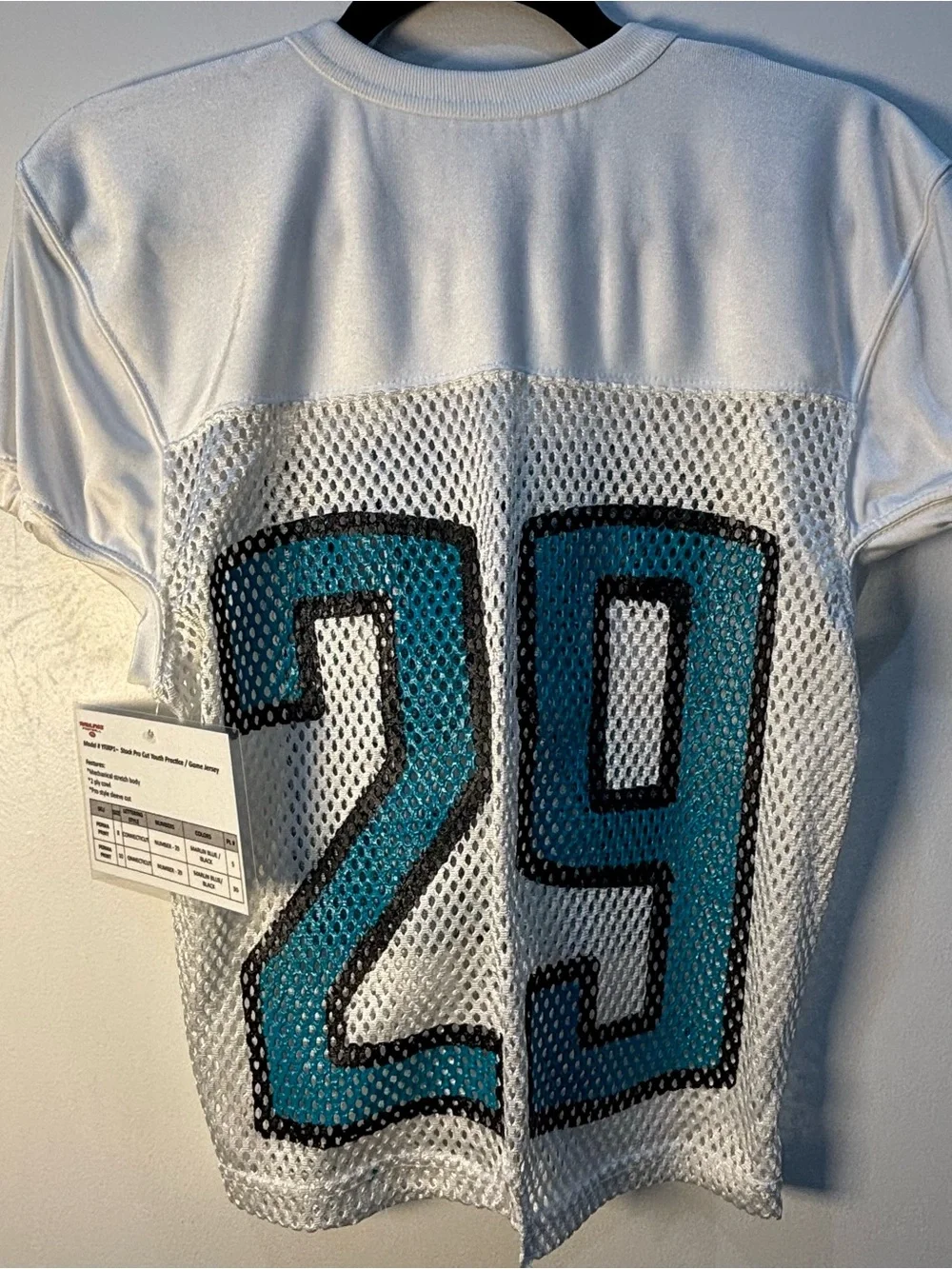 Rawlings Football Jersey Youth Medium #29 White Marlin Blue Black Pro Cut Mesh